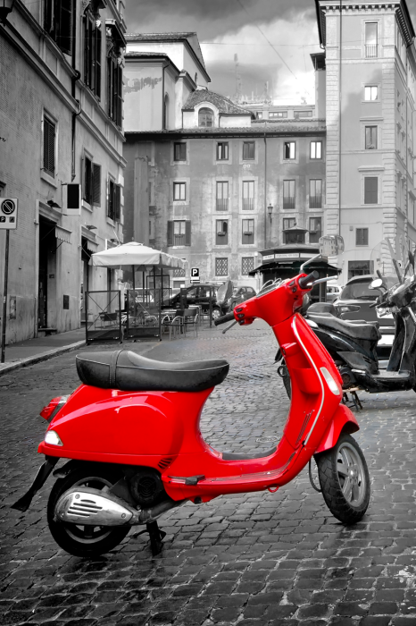 Poster Vintage-Roller vor einfarbigem Hintergrund