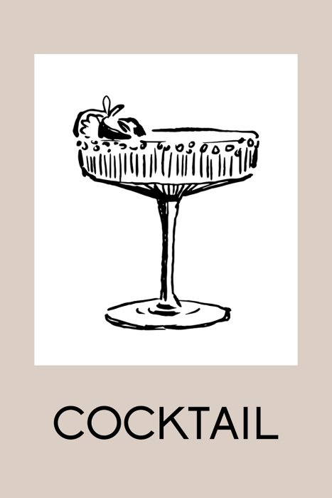 Poster Lineare Skizze eines Glases mit dekorativer Inschrift