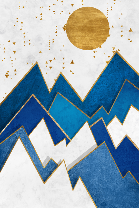 Poster Geometrische Berglandschaft in Blautönen