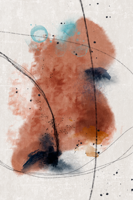 Poster Ziegelrote Aquarellfarbe mit schwarzen Linien