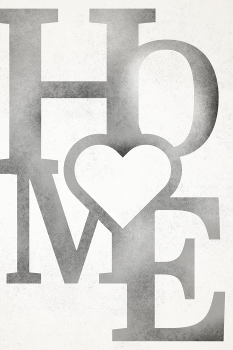 Poster Typografie mit dem Wort „Zuhause“ und einem Herz