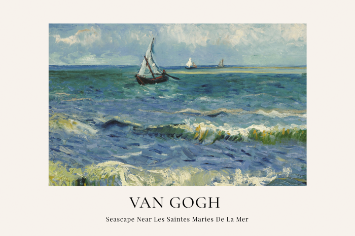 Poster Unruhige See mit Wellen und einem Boot