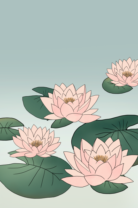 Poster Eine beruhigende Grafik von Blumen auf der Wasseroberfläche