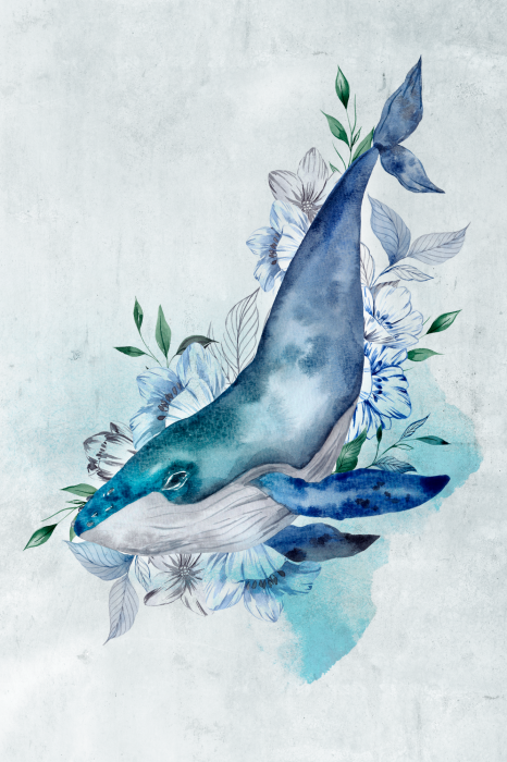 Poster Aquarellillustration eines Wals in Blumen