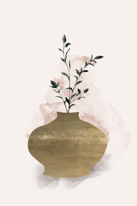 Poster Tonvase mit einem grünen Zweig