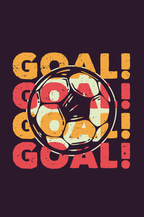 Poster Fußball und farbenfrohe Toraufschriften auf dunklem Hintergrund