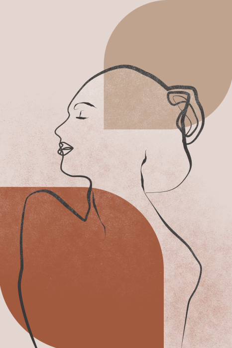 Poster Profil einer Frau vor einem Hintergrund aus großen Flecken