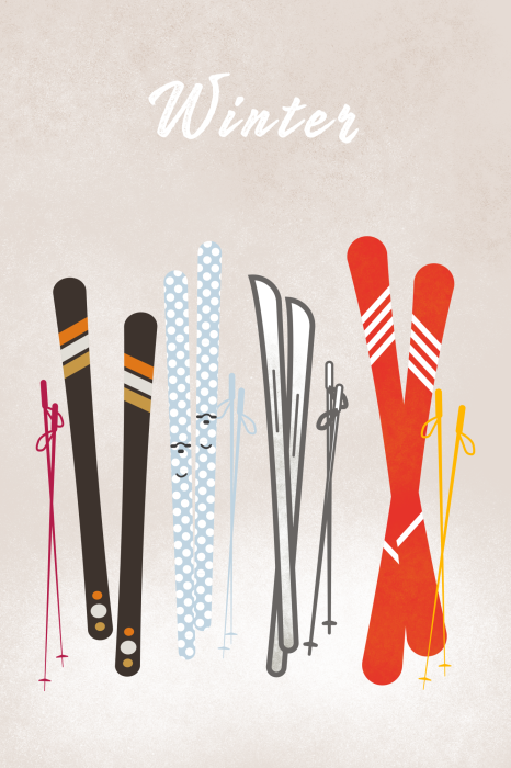 Poster Bunte Skier im illustrierten Stil