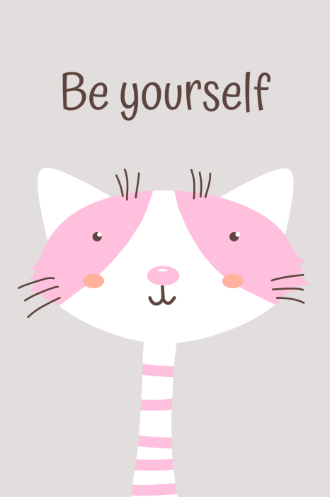 Poster Ein pastellfarbenes Kätzchen mit dem Slogan „Sei du selbst“.