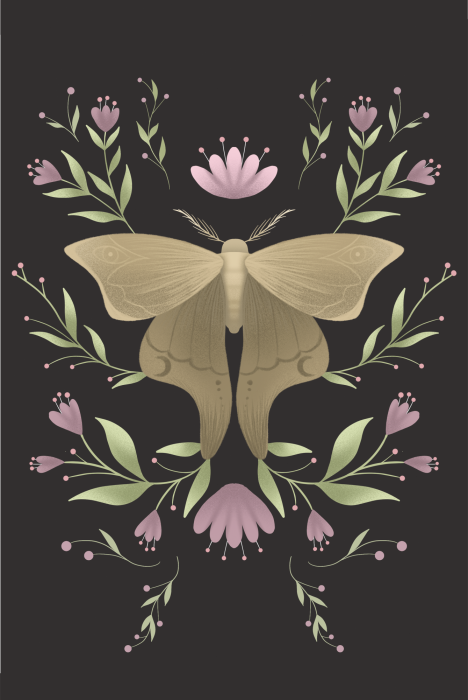 Poster Beige Motte in einem symmetrischen Blumenarrangement