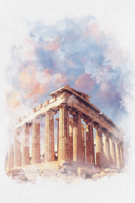 Poster Die romantische Landschaft der Akropolis