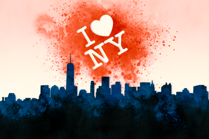 Poster „I Love NY“-Schriftzug mit Stadtsilhouette
