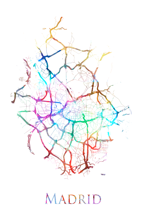 Poster Karte von Madrid in bunten Farben