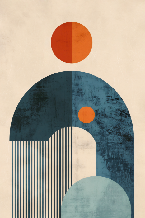 Poster Eine moderne Komposition mit einem gestreiften Halbkreis