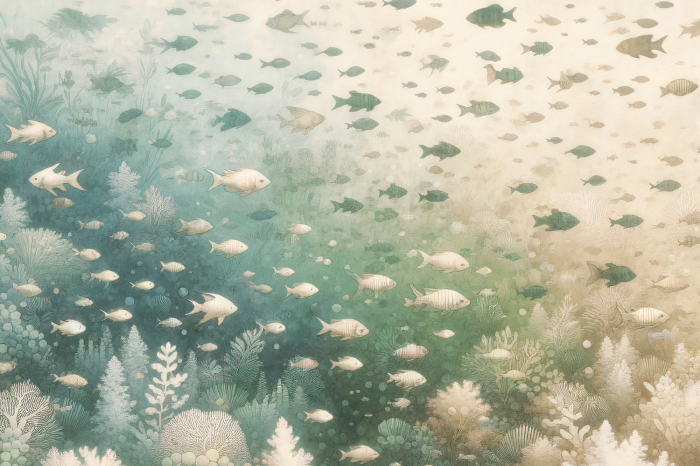 Poster Grünlich-beige Korallenriffe und Fische