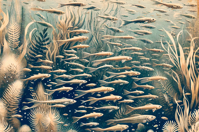 Poster Fische schwimmen zwischen Unterwasserpflanzen