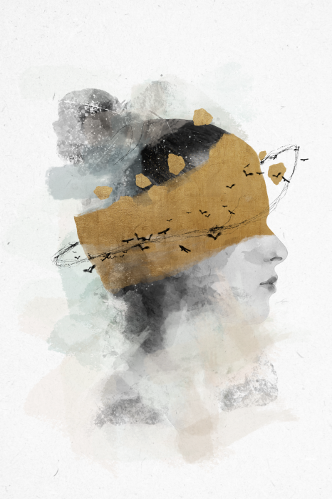 Poster Ein subtiles Bild eines Gesichts vor nebligem Hintergrund