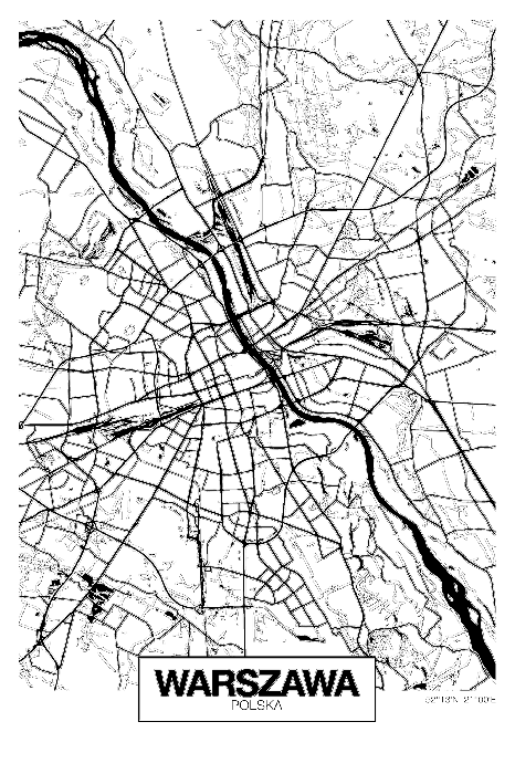 Poster Karte von Warschau in Schwarzweiß