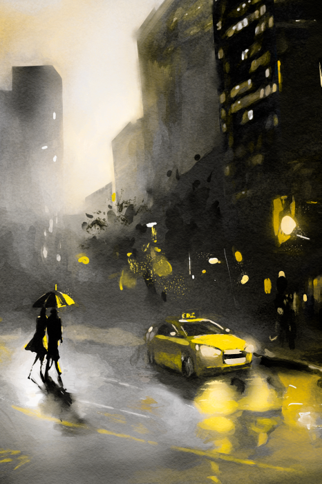 Poster Eine Szene in einer Großstadt im Regen