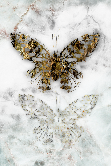 Poster Goldener Schmetterling auf Marmorgrund