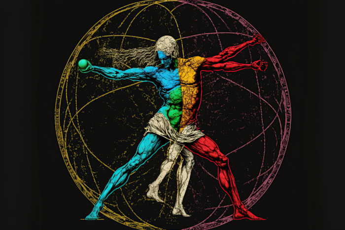 Poster Farbenfroher Athlet im vitruvianischen Stil