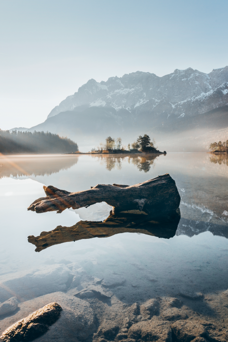 Poster Nebel über der Oberfläche der morgendlichen Berglandschaft