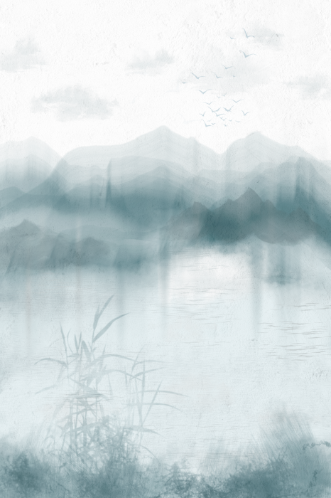 Poster Eine subtile Landschaft aus Bergen und blauem Wasser