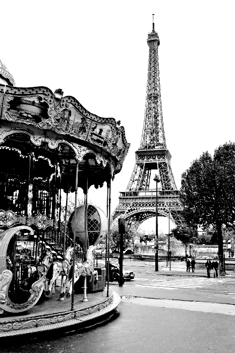 Poster Romantisches Paris mit Karussell und Turm