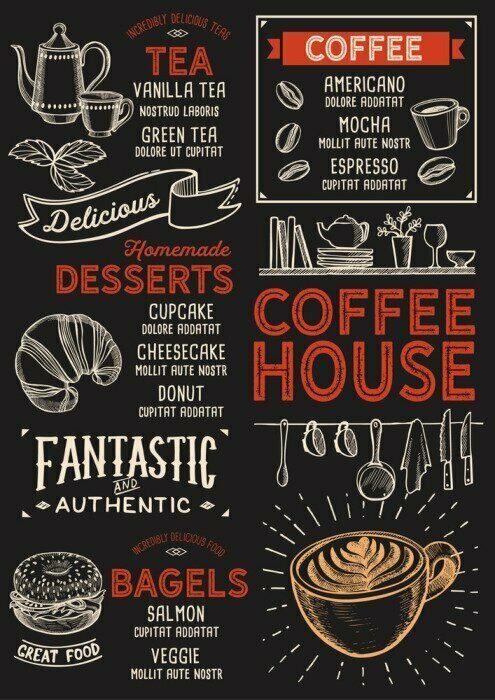 Poster Speisekarte eines Retro-Cafés