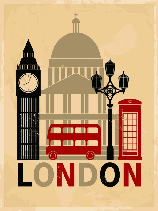 Poster Eine minimalistische grafische Interpretation der Londoner Sehenswürdigkeiten