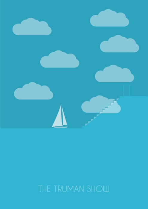 Poster Die Inschrift „Truman Show“ und ein Segelboot vor den Wolken