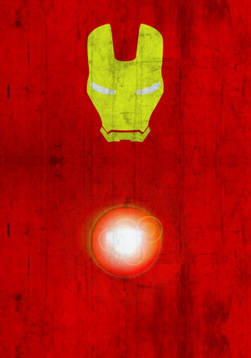 Poster Iron Man-Symbol auf abgenutztem rotem Hintergrund