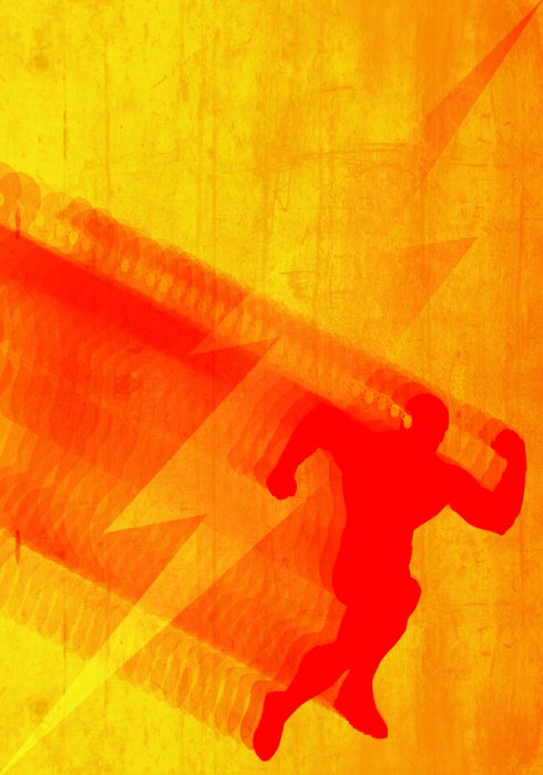 Poster Laufender Superheld und Blitz