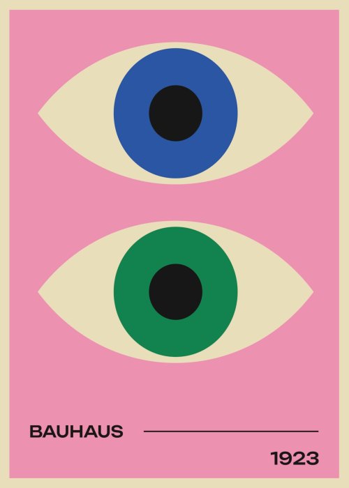 Poster Blaues und grünes abstraktes Auge im Bauhaus-Stil