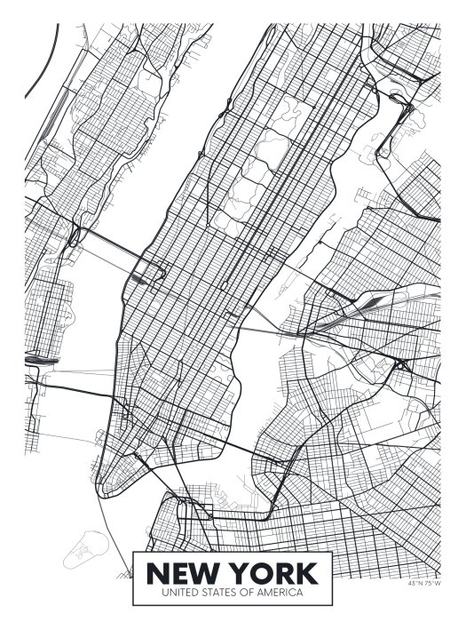 Poster New York schwarz-weiße Stadtkarte