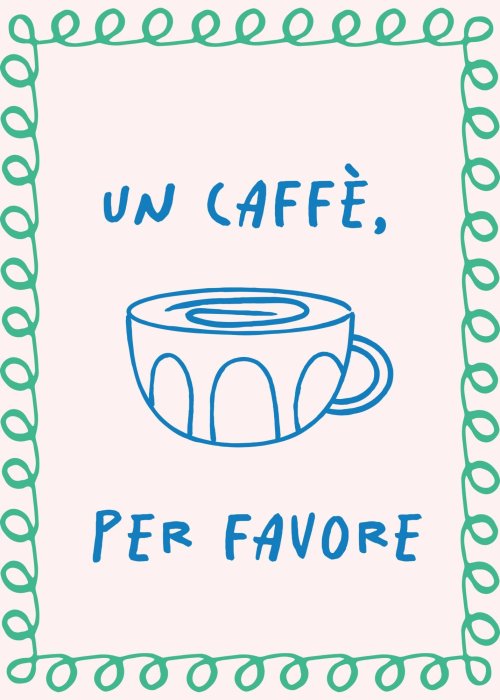 Poster Moderne Grafik mit Kaffee und italienischem Zitat