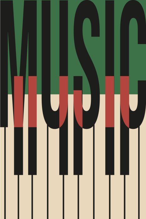 Poster Abstrakte Klaviertasten und das Wort „Musik“