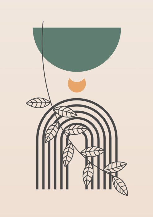 Poster Abstrakte geometrische Formen und Pflanzen