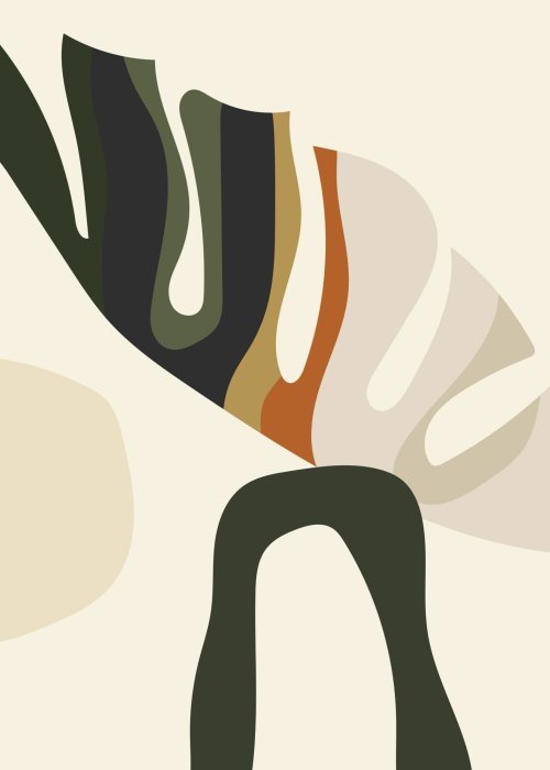 Poster Abstraktion im Boho-Stil mit einem Blatt