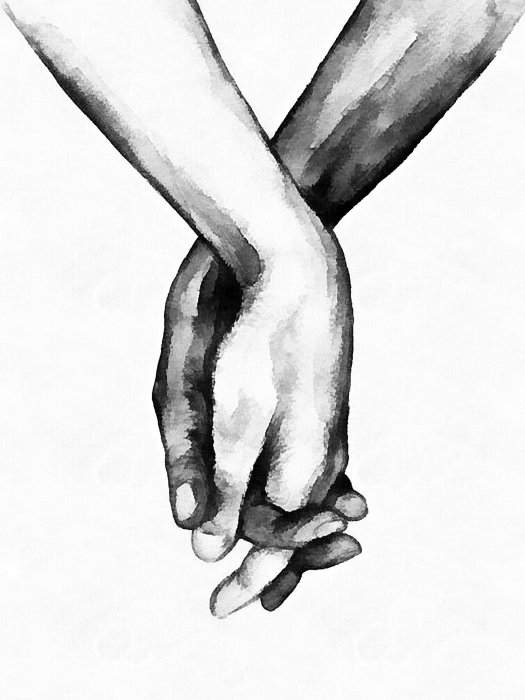 Poster Schwarz-weiße Hände Aquarell