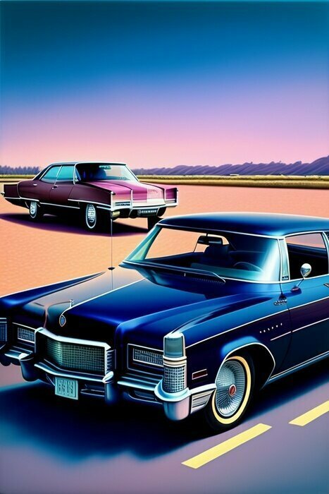 Poster Klassische Autos auf der Straße im Cartoon-Stil