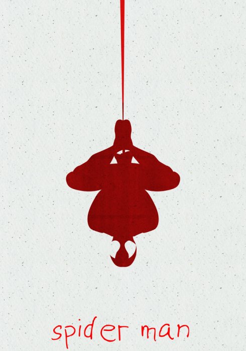 Poster Spider-Man-Schriftzug und Umriss einer roten Figur auf hellem Hintergrund