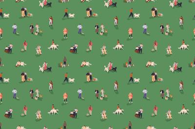 Fototapete Frauen und Männer mit Hunden beim Spaziergang