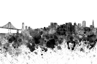 Fototapete Schwarz-weiße Aquarell der Metropole mit einer Brücke