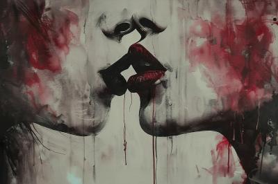 Fototapete Kuss von Frauen mit roten Lippen