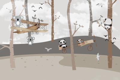 Fototapete Süße Koalas und Pandas spielen im Dschungel