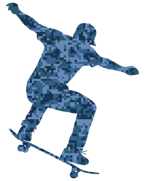 Sticker Silhouette eines Skateboarders im Pixelstil