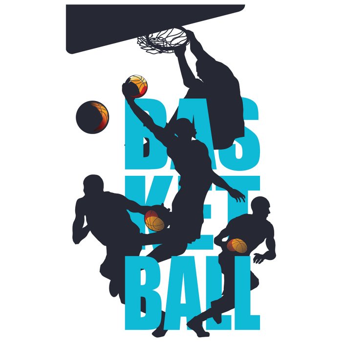 Sticker Silhouetten von Basketballspielern in dynamischen Posen mit dem Ball