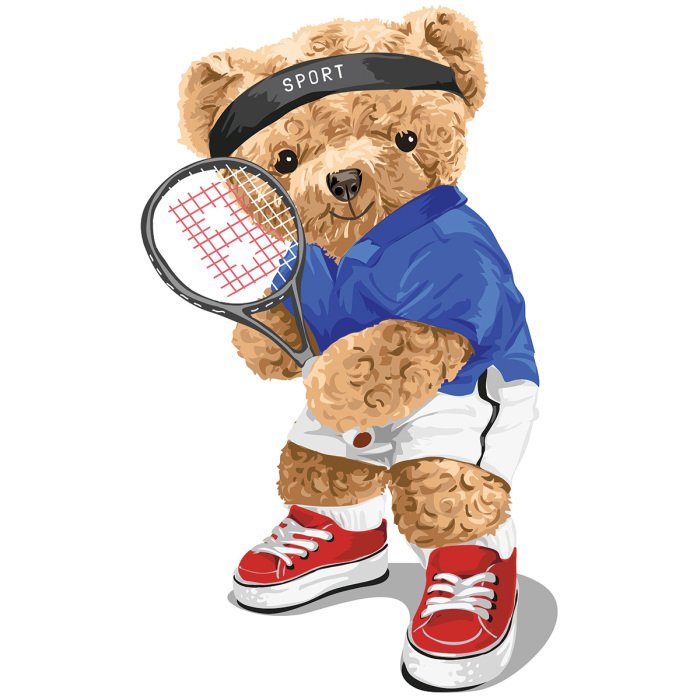 Sticker Ein Teddybär im Anzug mit einem Tennisschläger