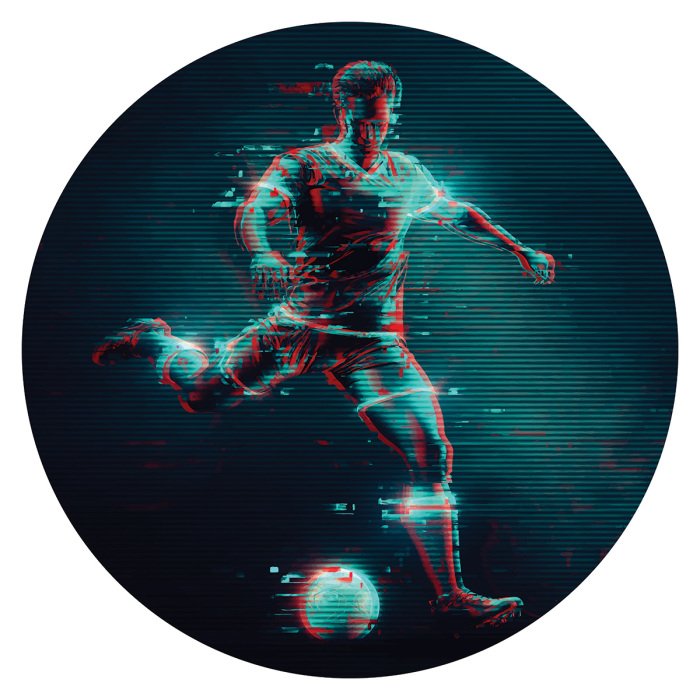 Sticker Fußballspieler mit Ball abstraktes Muster